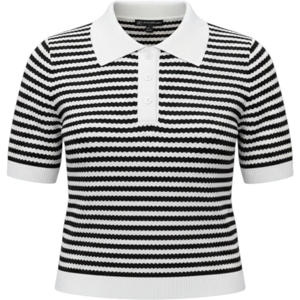 Adrianna Papell Womens Black White Striped Knit Polo Sweater Top AD1S302606 L